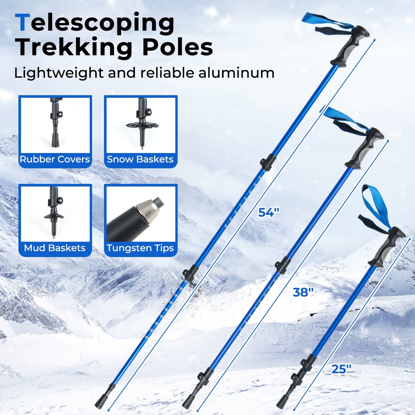 21” Snowshoes with Trekking Poles-Black