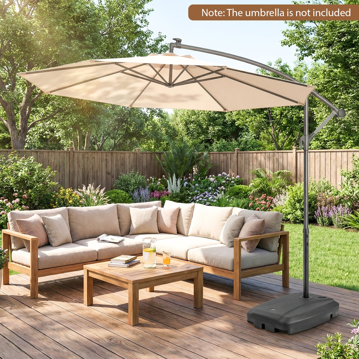 220 LBS Cantilever Patio Umbrella Base Stand with Wheels Fillable offset Umbrella Stand-Black