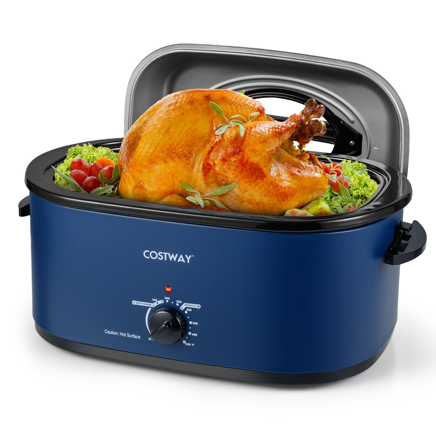22QT Electric Roaster Oven Turkey Roaster with Visible and Self-Basting Lid-Navy