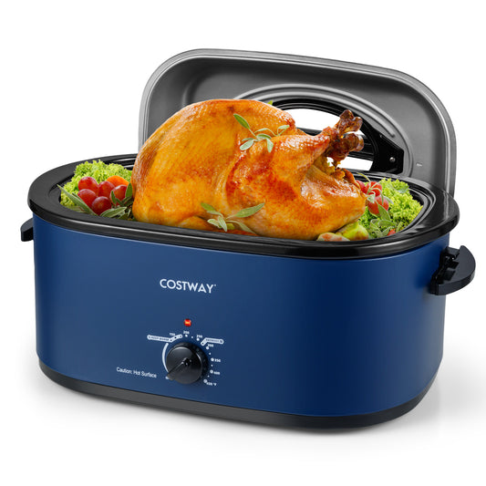 22QT Electric Roaster Oven Turkey Roaster with Visible and Self-Basting Lid-Navy