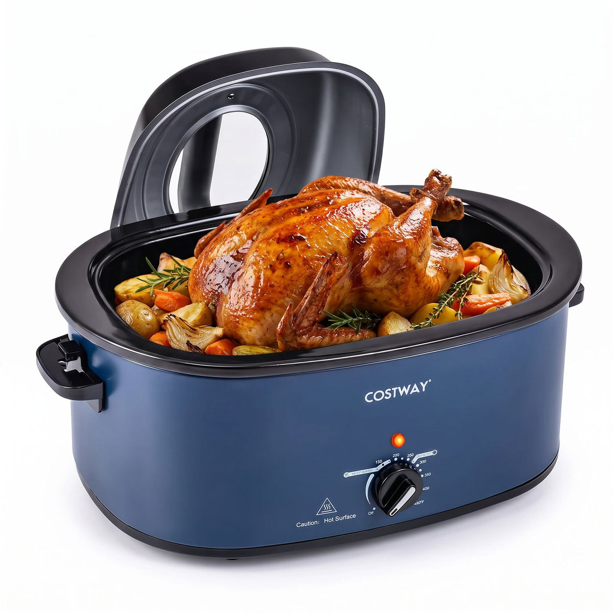 22 QT Electric Roaster Oven with Self-Basting Lid and Removable Pan Rack-Blue