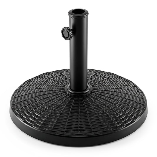 Black 22 lbs resin outdoor umbrella base with wicker style design, ideal for patio outdoor shades and umbrella support.