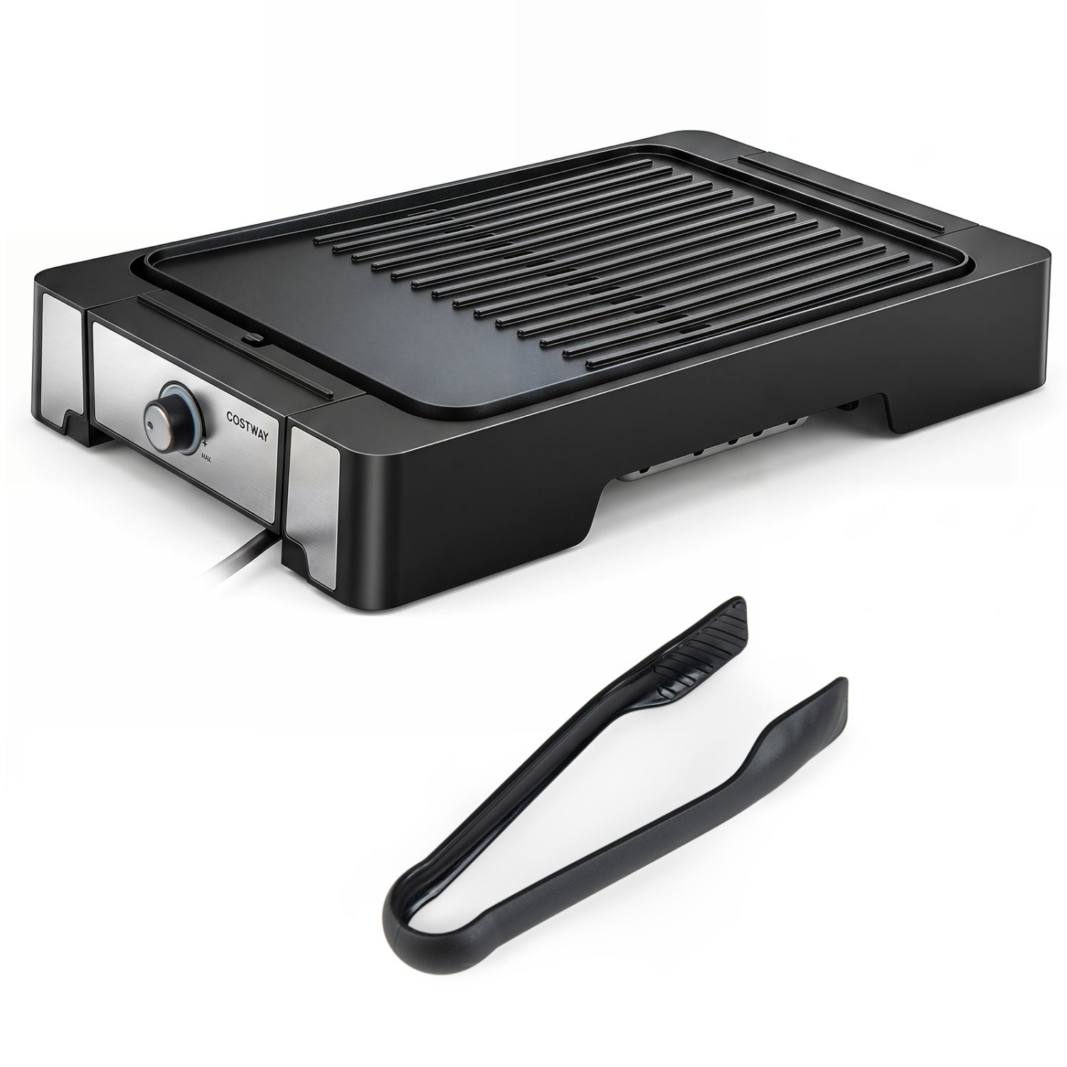 Electric griddle with 2300W power, nonstick die-cast aluminum surface for easy cooking and cleaning in the kitchen.
