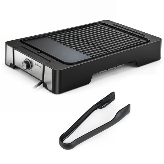 Electric griddle with 2300W power, nonstick die-cast aluminum surface for easy cooking and cleaning in the kitchen.