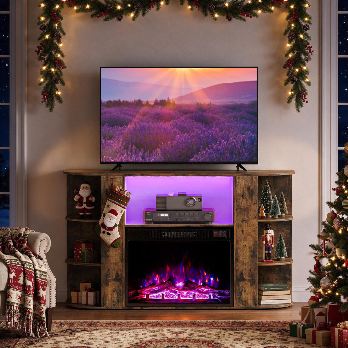 23” Electric Fireplace and 50” Fireplace TV Stand with RGB Lights for Living Room-Natural