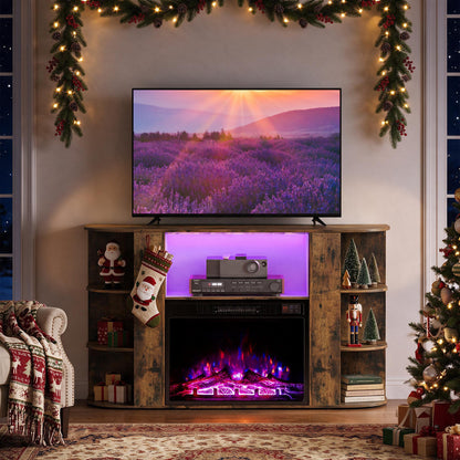 23” Electric Fireplace and 50” Fireplace TV Stand with RGB Lights for Living Room-Natural