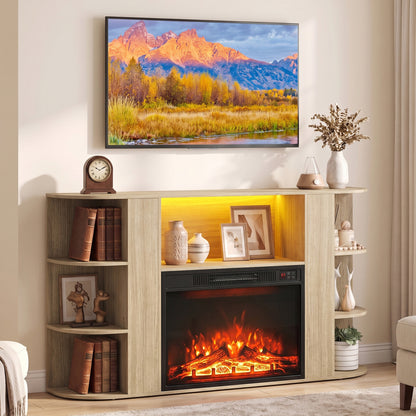 23” Electric Fireplace and 50” Fireplace TV Stand with RGB Lights for Living Room-Natural