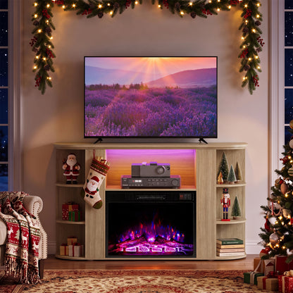 23” Electric Fireplace and 50” Fireplace TV Stand with RGB Lights for Living Room-Natural