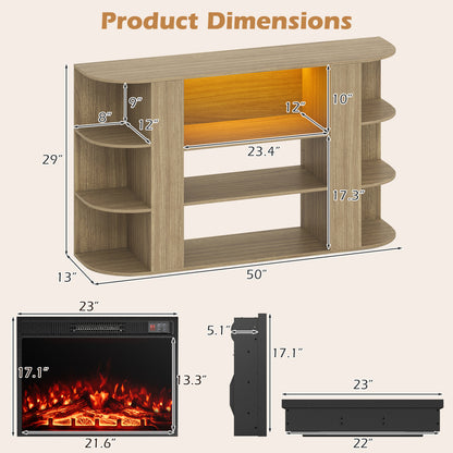 23” Electric Fireplace and 50” Fireplace TV Stand with RGB Lights for Living Room-Natural