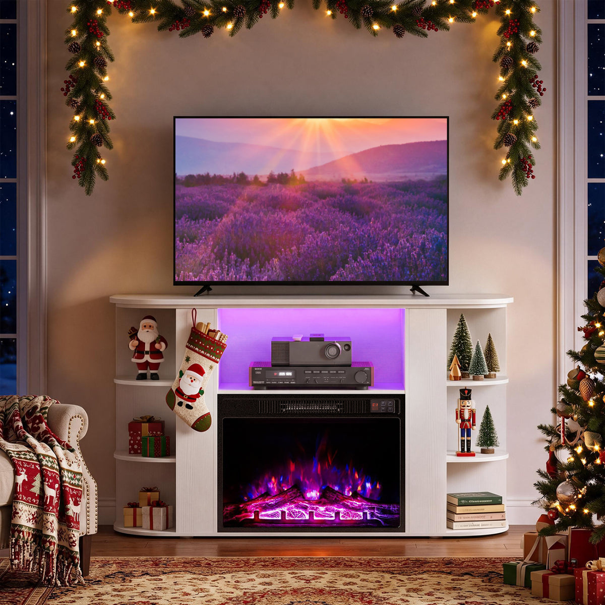 23” Electric Fireplace and 50” Fireplace TV Stand with RGB Lights for Living Room-Natural