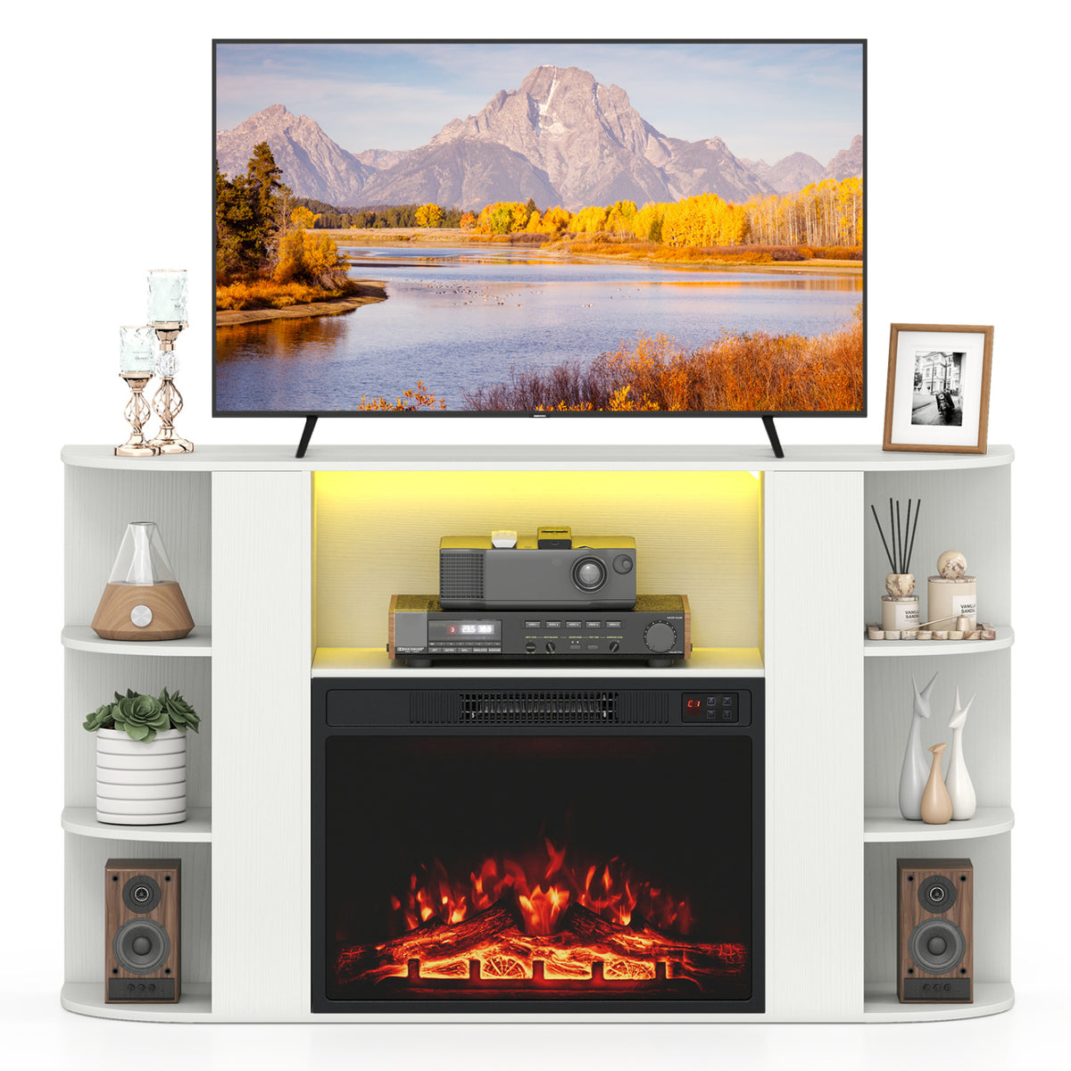 23” Electric Fireplace and 50” Fireplace TV Stand with RGB Lights for Living Room-Natural