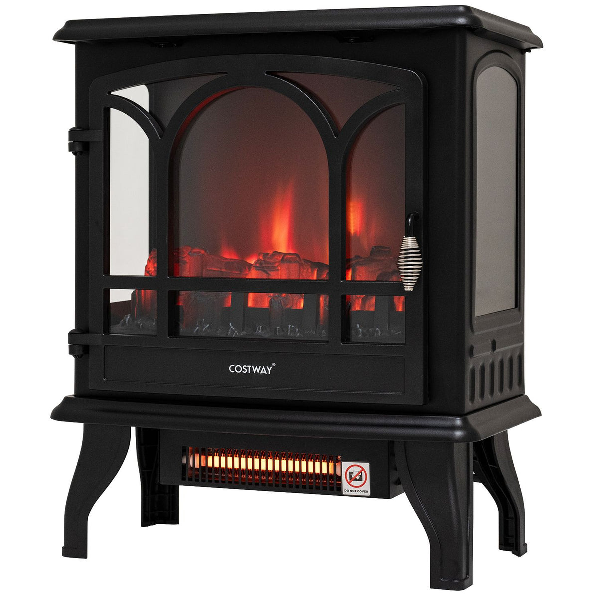 23" Electric Fireplace Stove with Remote Control and Adjustable Thermostat for Living Room-Black