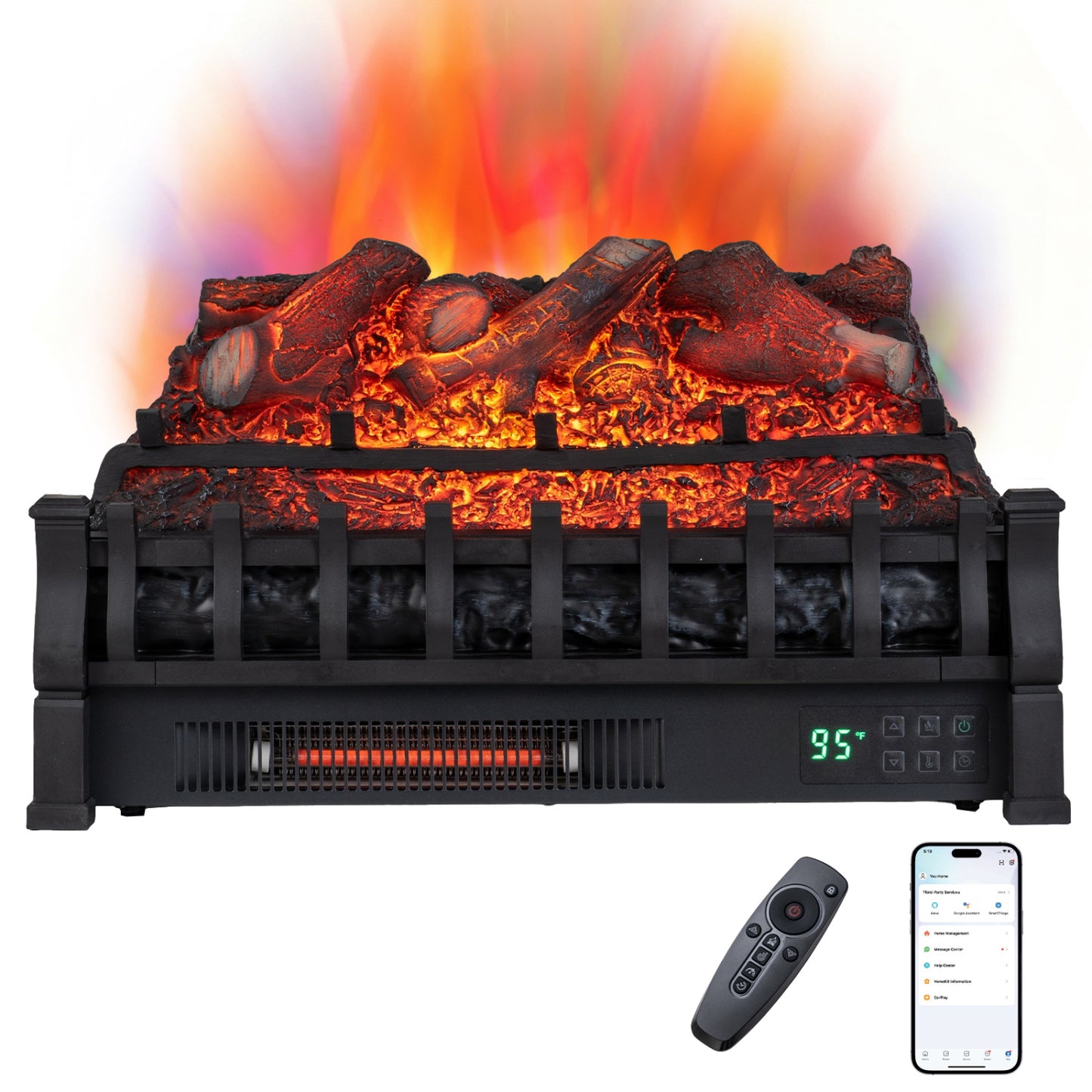 23" WiFi Fireplace Insert Lemonwood Set with App and Remote-Black