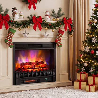 23" WiFi Fireplace Insert Pinewood Set with App and Remote-Black