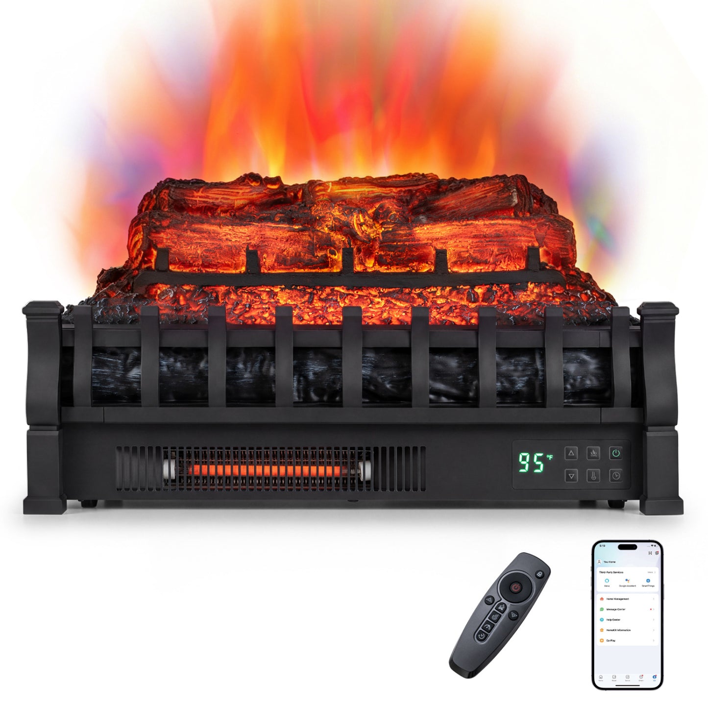 23" WiFi Fireplace Insert Pinewood Set with App and Remote-Black