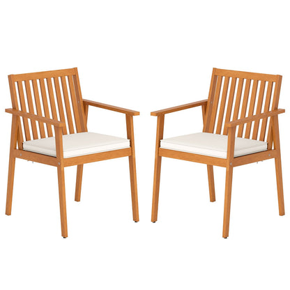 2 Pieces Patio Dining Chairs Outdoor Acacia Wood Chairs with Removable Padded Cushion-Natural
