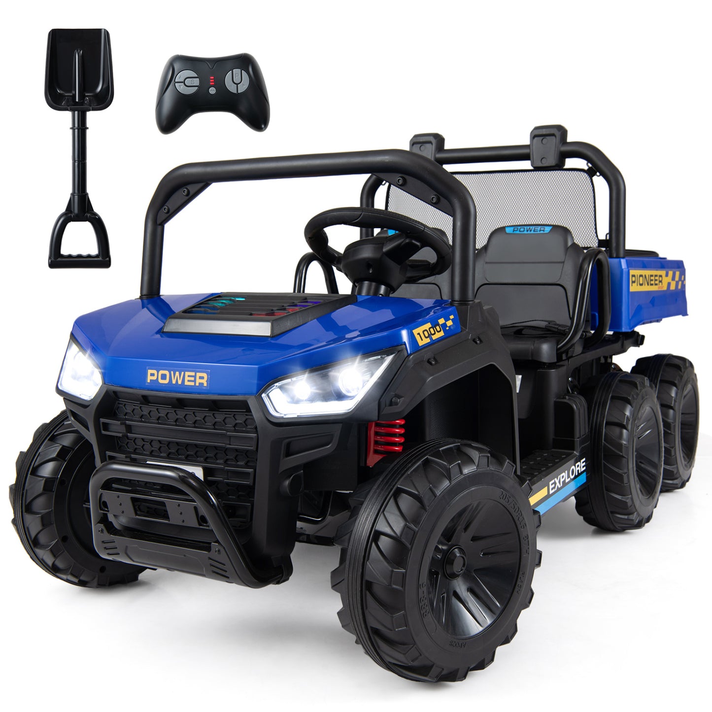24V 2-Seater Kids Ride on Dump Truck 4WD with Electric Dump Bed and Lights-Navy