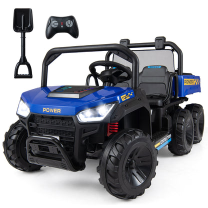 24V 2-Seater Kids Ride on Dump Truck 4WD with Electric Dump Bed and Lights-Navy