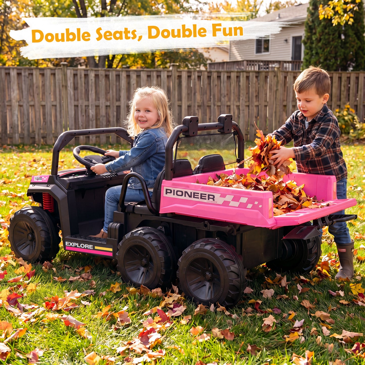 24V 2-Seater Kids Ride on Dump Truck 4WD with Electric Dump Bed and Lights-Navy