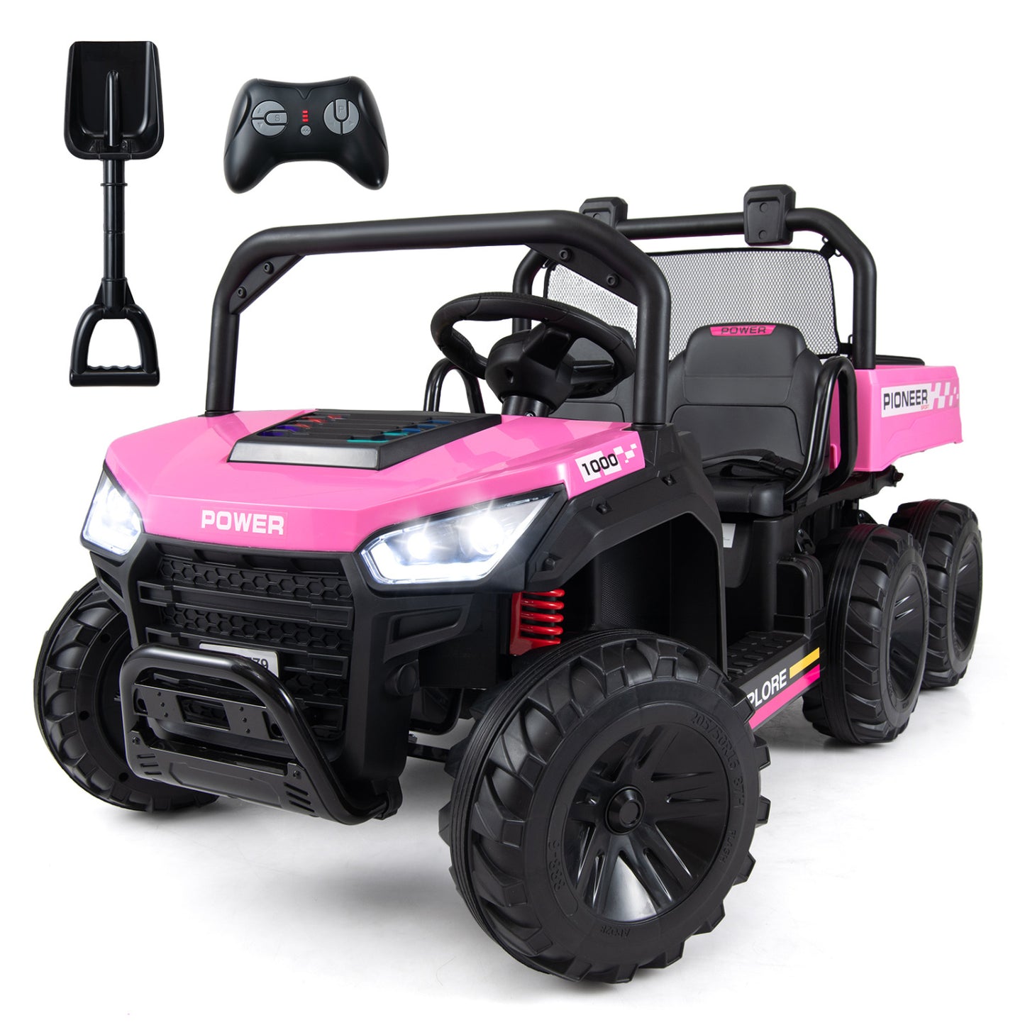 24V 2-Seater Kids Ride on Dump Truck 4WD with Electric Dump Bed and Lights-Navy