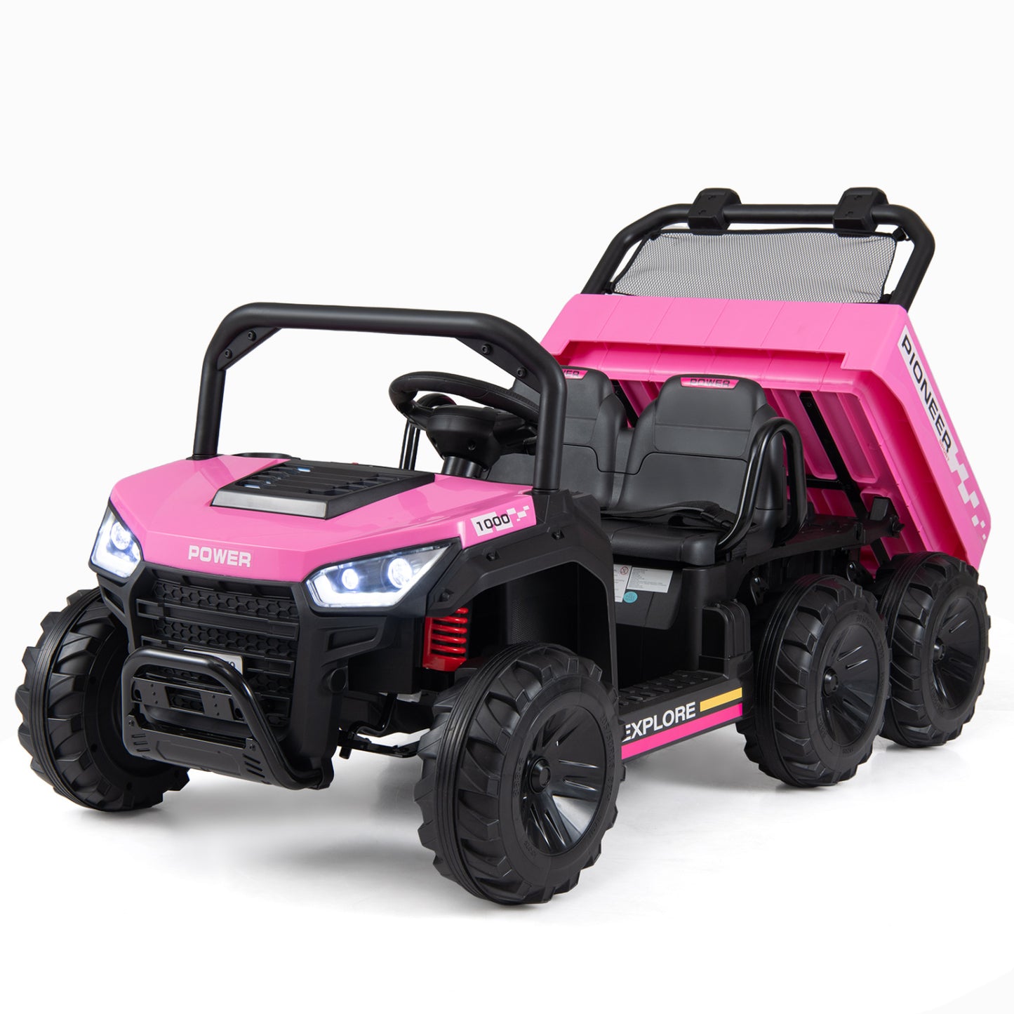 24V 2-Seater Kids Ride on Dump Truck 4WD with Electric Dump Bed and Lights-Navy