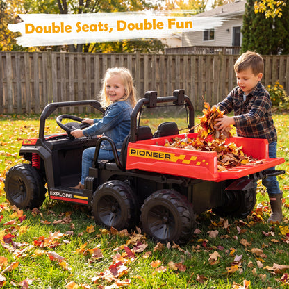 24V 2-Seater Kids Ride on Dump Truck 4WD with Electric Dump Bed and Lights-Navy