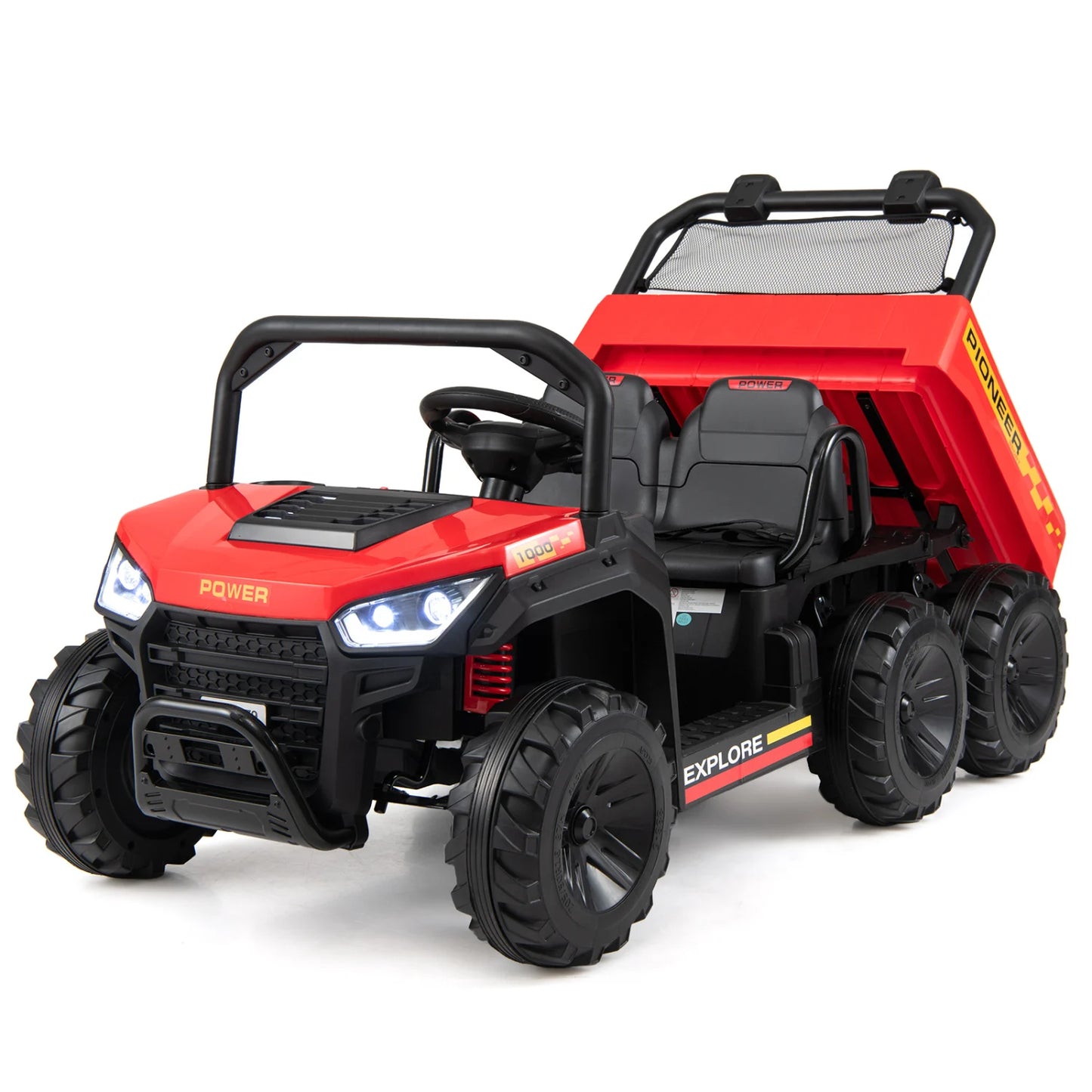 24V 2-Seater Kids Ride on Dump Truck 4WD with Electric Dump Bed and Lights-Navy