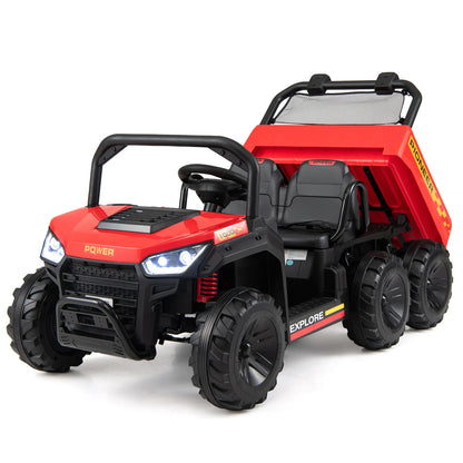 24V 2-Seater Kids Ride on Dump Truck 4WD with Electric Dump Bed and Lights-Navy