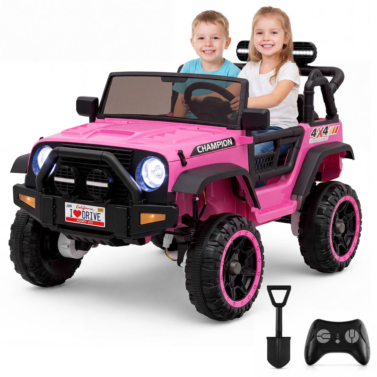 24V 2-Seater Kids Ride On Truck 2WD/4WD with Lockable Doors and Music-Pink