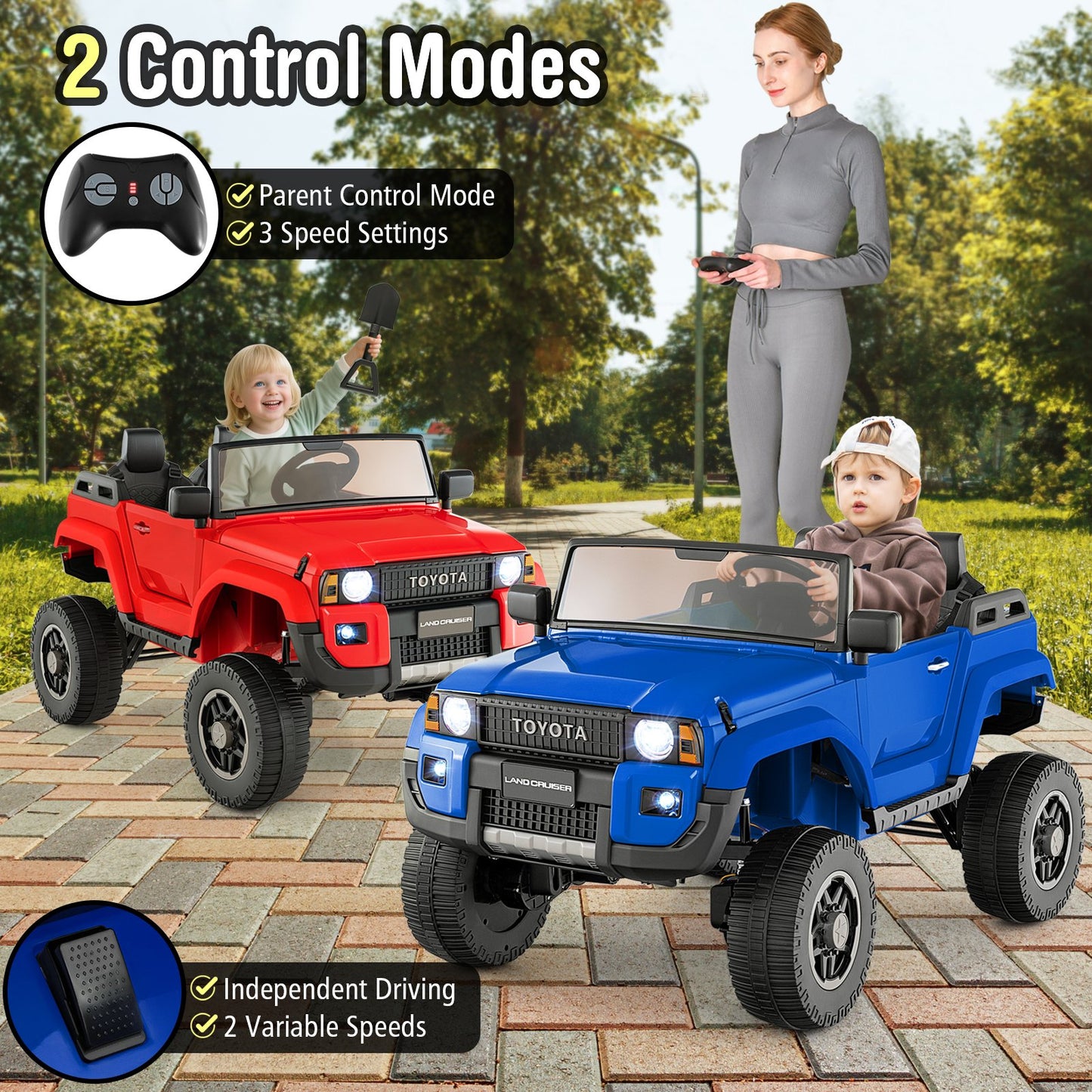 24V 2 Seater Ride on Car 4WD/2WD Switchable for Kids with Remote for Ages 3+-Black
