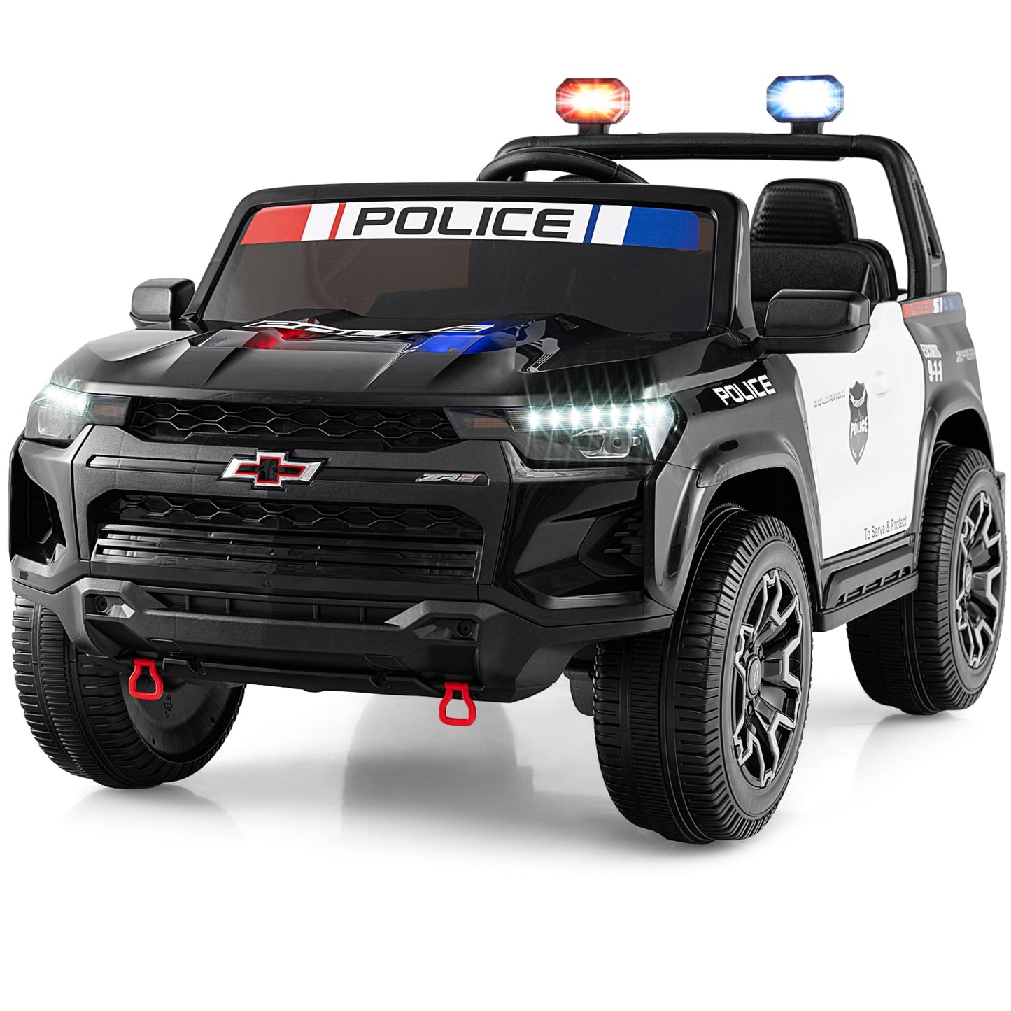 24V 2-Seater Ride on Police Car 4WD Chevrolet with Megaphone and LED Flashing Lights-Black