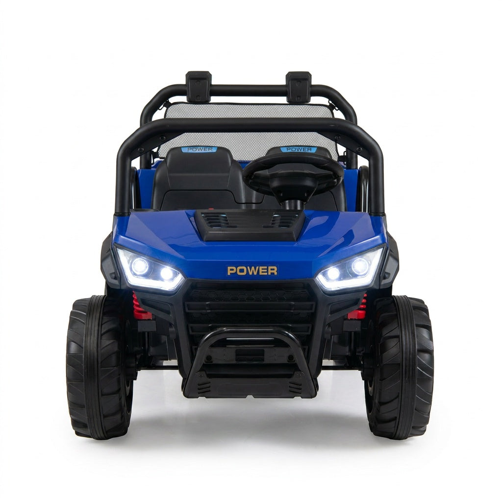 Kids ride-on dump truck with 24V electric motor, 2-seater, 4WD, featuring a working dump bed, suitable for children’s outdoor play.