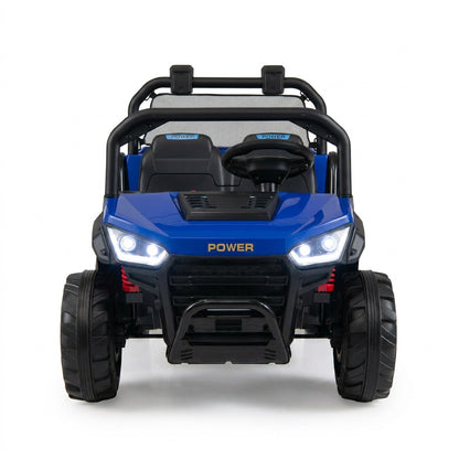 Kids ride-on dump truck with 24V electric motor, 2-seater, 4WD, featuring a working dump bed, suitable for children’s outdoor play.
