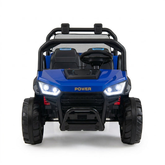 Kids ride-on dump truck with 24V electric motor, 2-seater, 4WD, featuring a working dump bed, suitable for children’s outdoor play.