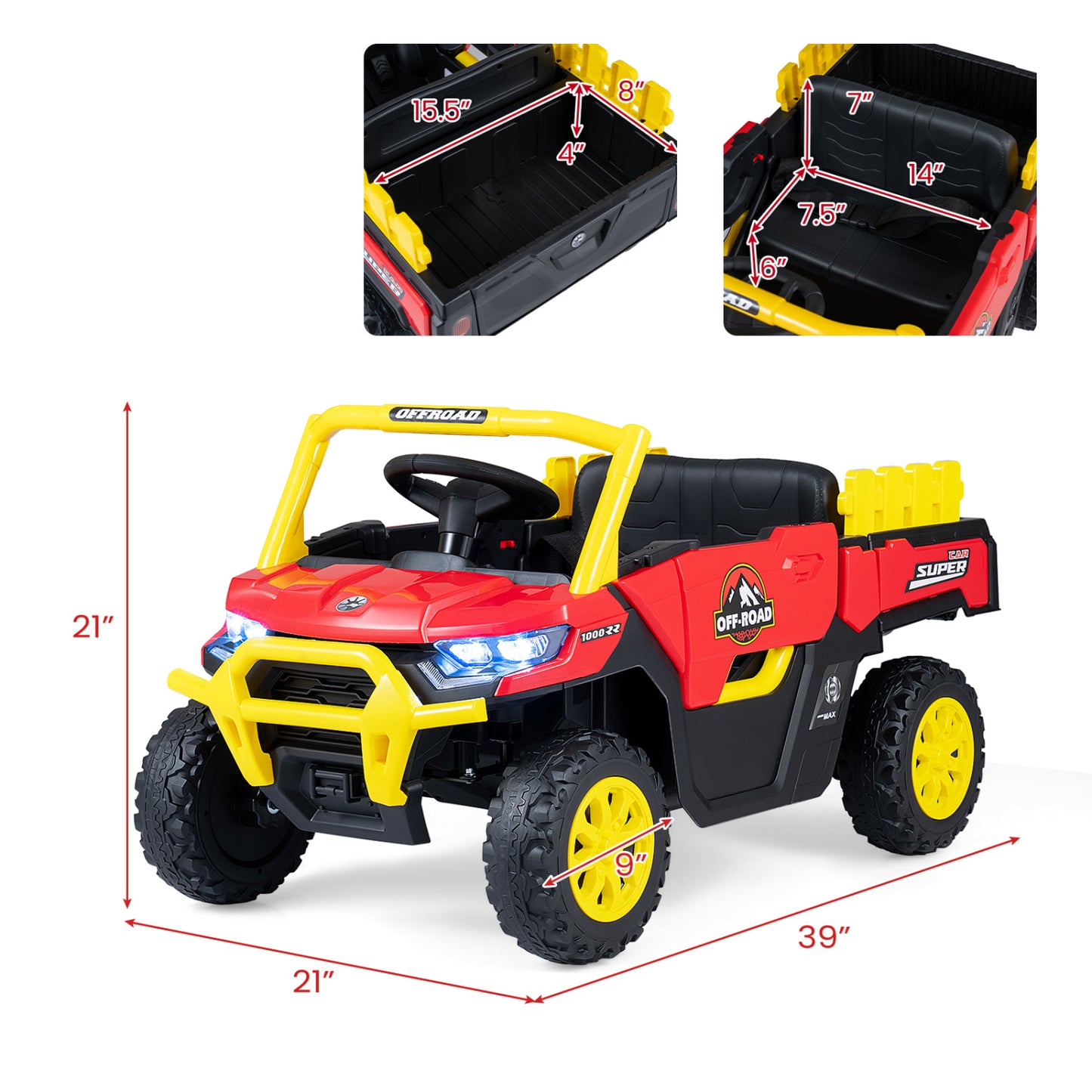 24V Ride On Dump Truck Car Off-Road with Remote Control and Music-Black