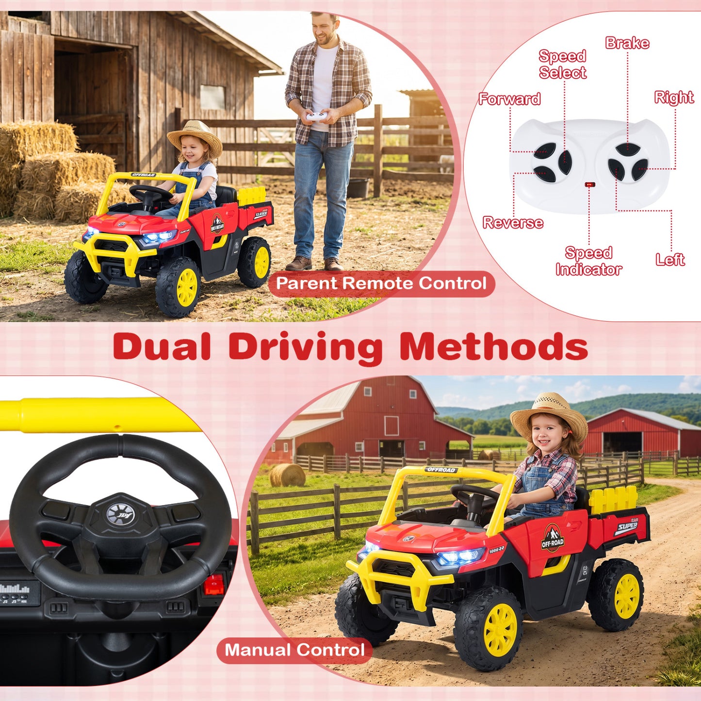 24V Ride On Dump Truck Car Off-Road with Remote Control and Music-Black