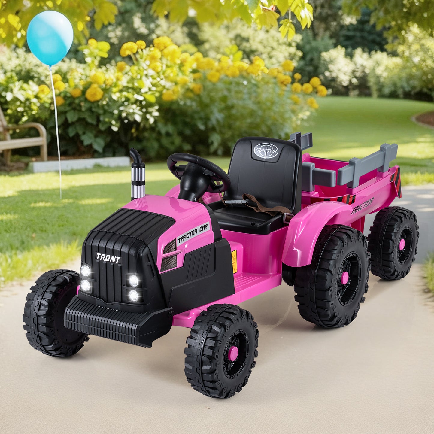 24V Ride On Tractor for Kids Electric Vehicle with Detachable Trailer and Remote Control-Dark Green