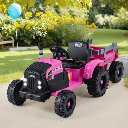24V Ride On Tractor for Kids Electric Vehicle with Detachable Trailer and Remote Control-Dark Green