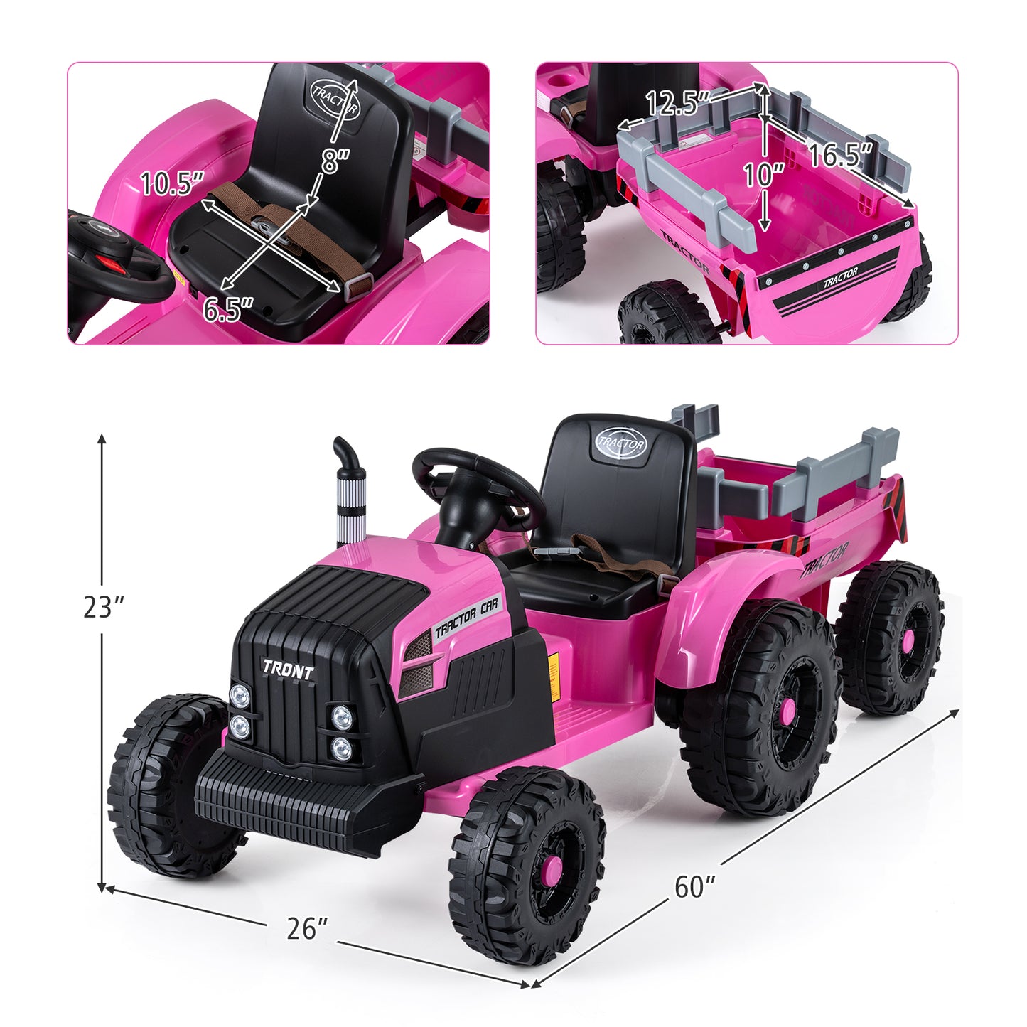 24V Ride On Tractor for Kids Electric Vehicle with Detachable Trailer and Remote Control-Dark Green