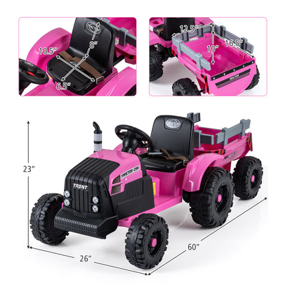 24V Ride On Tractor for Kids Electric Vehicle with Detachable Trailer and Remote Control-Dark Green