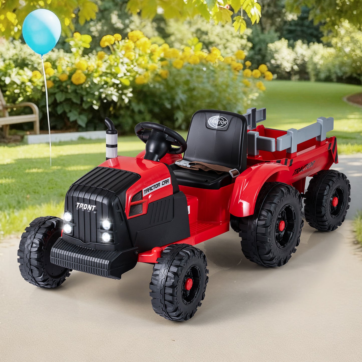 24V Ride On Tractor for Kids Electric Vehicle with Detachable Trailer and Remote Control-Dark Green