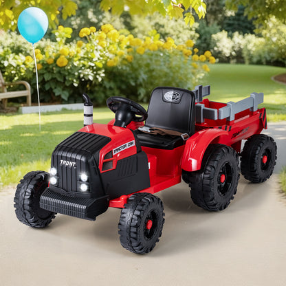24V Ride On Tractor for Kids Electric Vehicle with Detachable Trailer and Remote Control-Dark Green