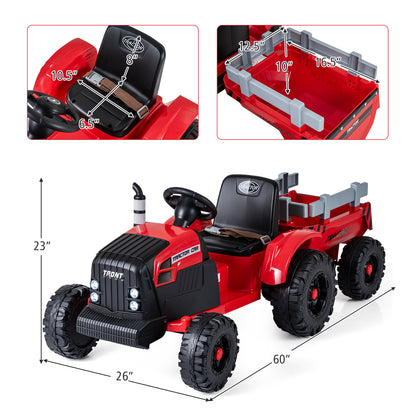 24V Ride On Tractor for Kids Electric Vehicle with Detachable Trailer and Remote Control-Dark Green
