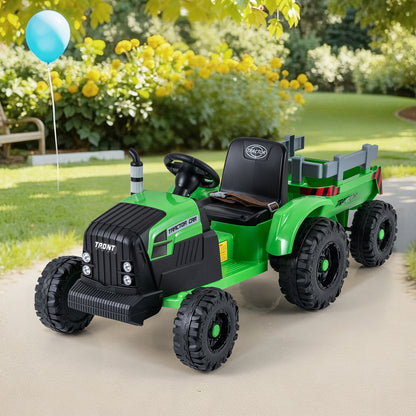 24V Ride On Tractor for Kids Electric Vehicle with Detachable Trailer and Remote Control-Dark Green