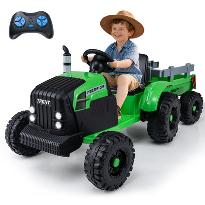 24V Ride On Tractor for Kids Electric Vehicle with Detachable Trailer and Remote Control-Dark Green