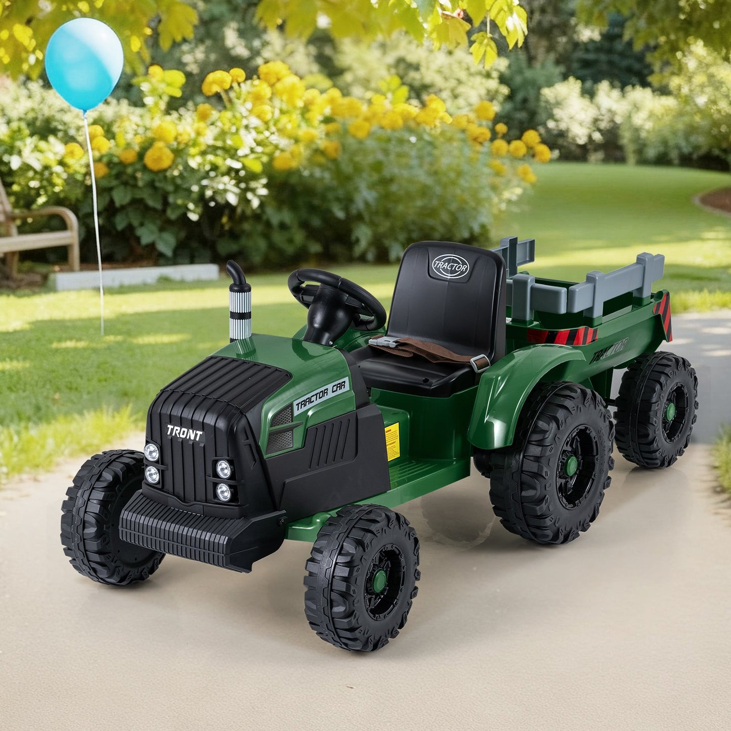 24V Ride On Tractor for Kids Electric Vehicle with Detachable Trailer and Remote Control-Dark Green