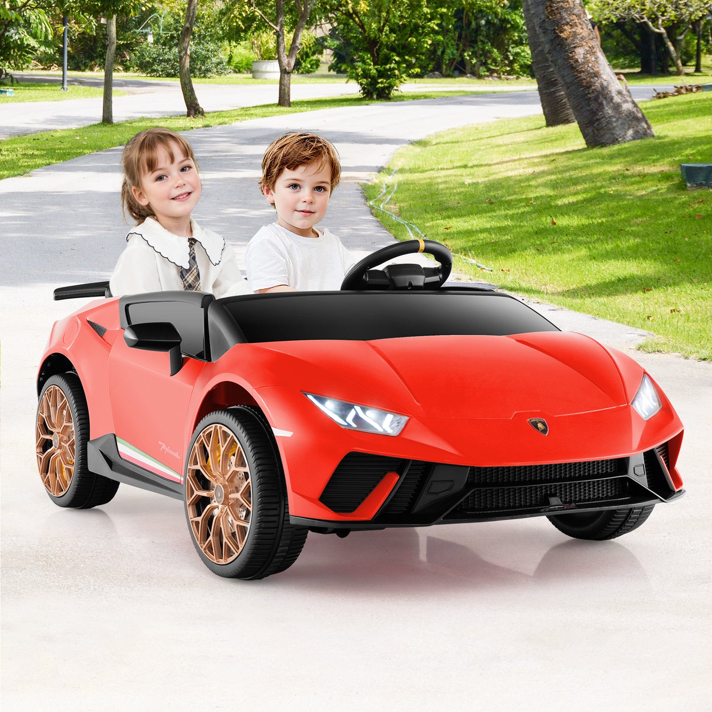 24V Ride-on Car for Kids 4WD 2-Seater Licensed Lamborghini Electric Vehicles with Music-Black
