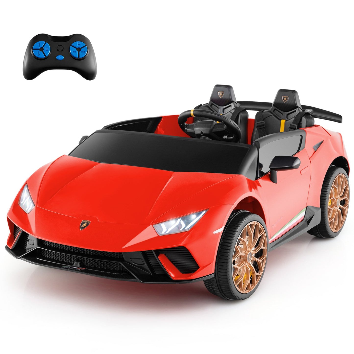 24V Ride-on Car for Kids 4WD 2-Seater Licensed Lamborghini Electric Vehicles with Music-Black
