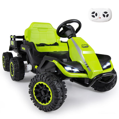 24V Ride on Tractor with Detachable Trailer and Music for Boys Girls-Green