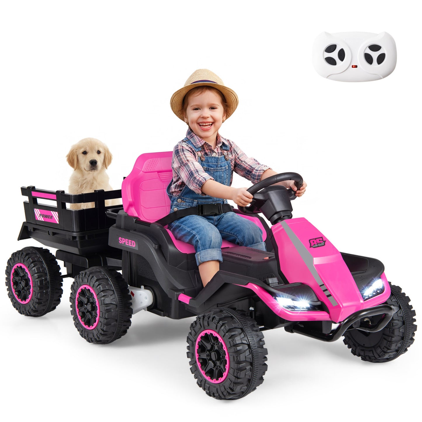 24V Ride on Tractor with Detachable Trailer and Music for Boys Girls-Green